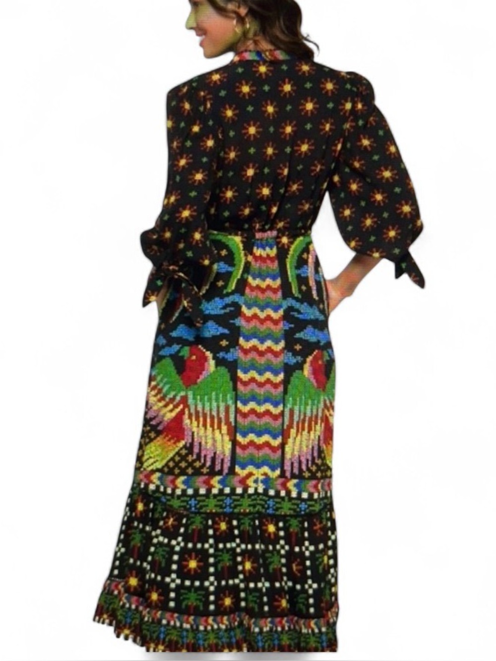 NWT Farm Rio Black Macaw Night Maxi Dress Multicolor V-Neck Size Small Boho - Picture 2 of 5